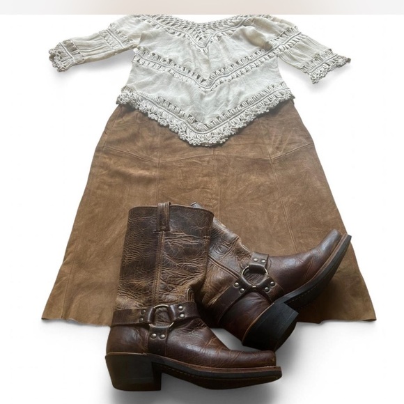 Suede Camel Brown Leather Skirt Midi Length Size XL |Micheal Kors| - Picture 1 of 6